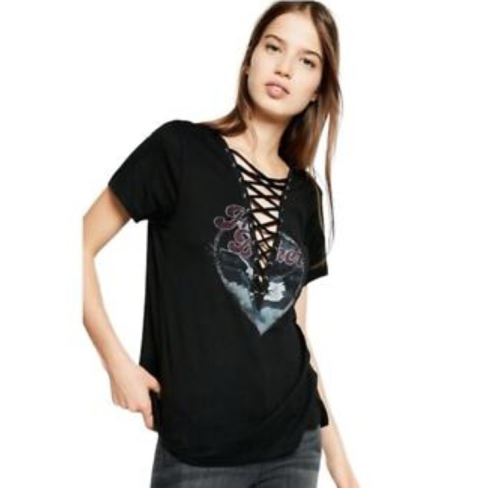 Express Black Lace-Up Tee with Graphic